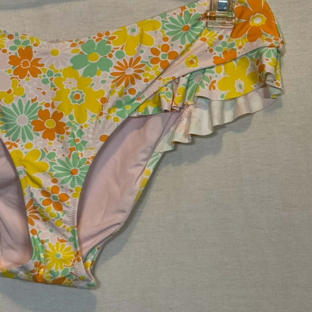 AA-78 Aerie NWT Cheekiest Yellow‎ & Orange Floral Ruffled Bikini Bottom Size XL